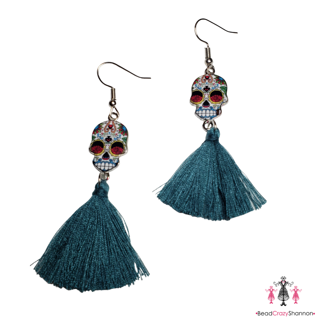 Sugar Skulls Tassel Earrings